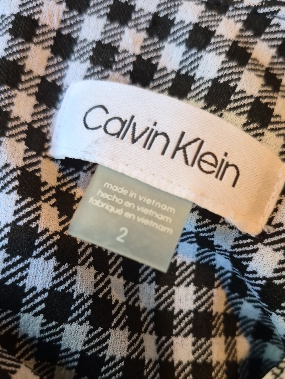 Calvin Klein Black & White Gingham Check Short Tulip Sleeve Sheath Midi Dress 2 - Picture 5 of 11